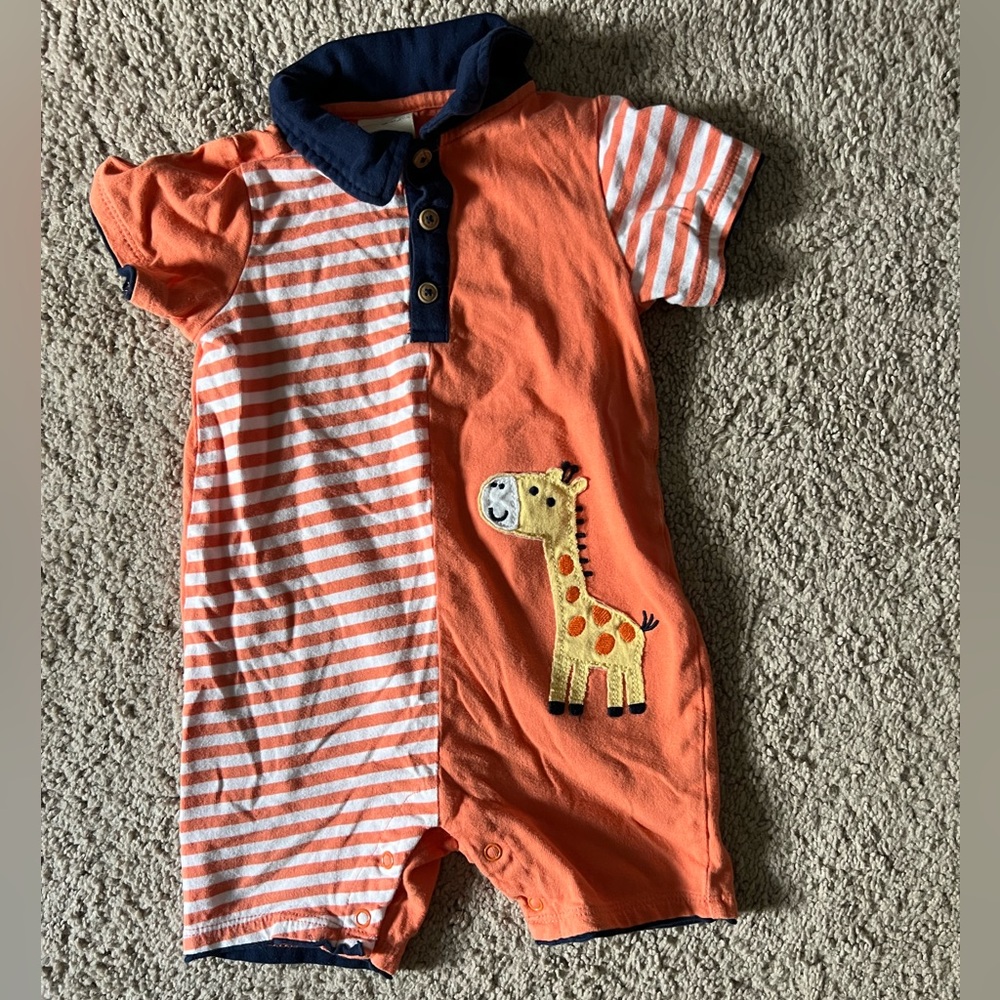 Orange and White Striped Romper - 18 months